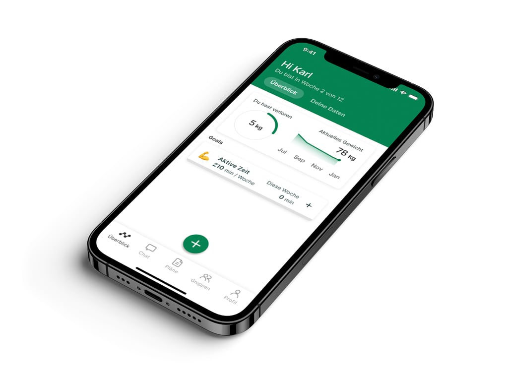 Ein Mockup der Coaching-App, das die Funktionen zeigt.